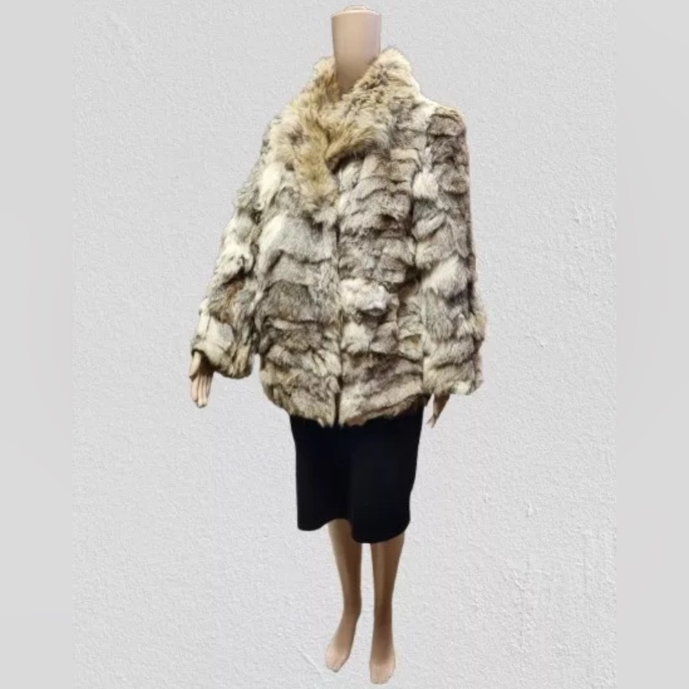 Vintage 100% Genuine Coyote Fur Heavyweight Jacket With Rabbit Fur Collar